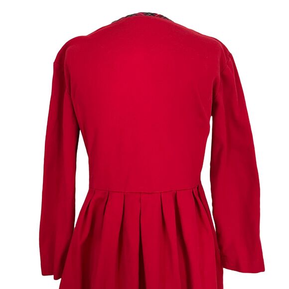Vintage 80s Does 40s Talbots Dress M – Red, Plaid Trim, Gold Buttons, Preppy - Picture 6 of 10